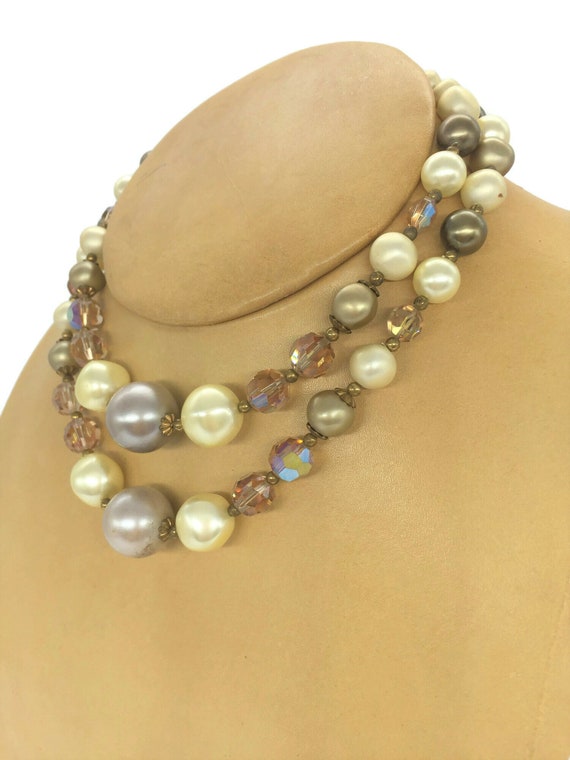 Faux Pearl 2-Strand Bead Necklace Warm White, Lig… - image 3