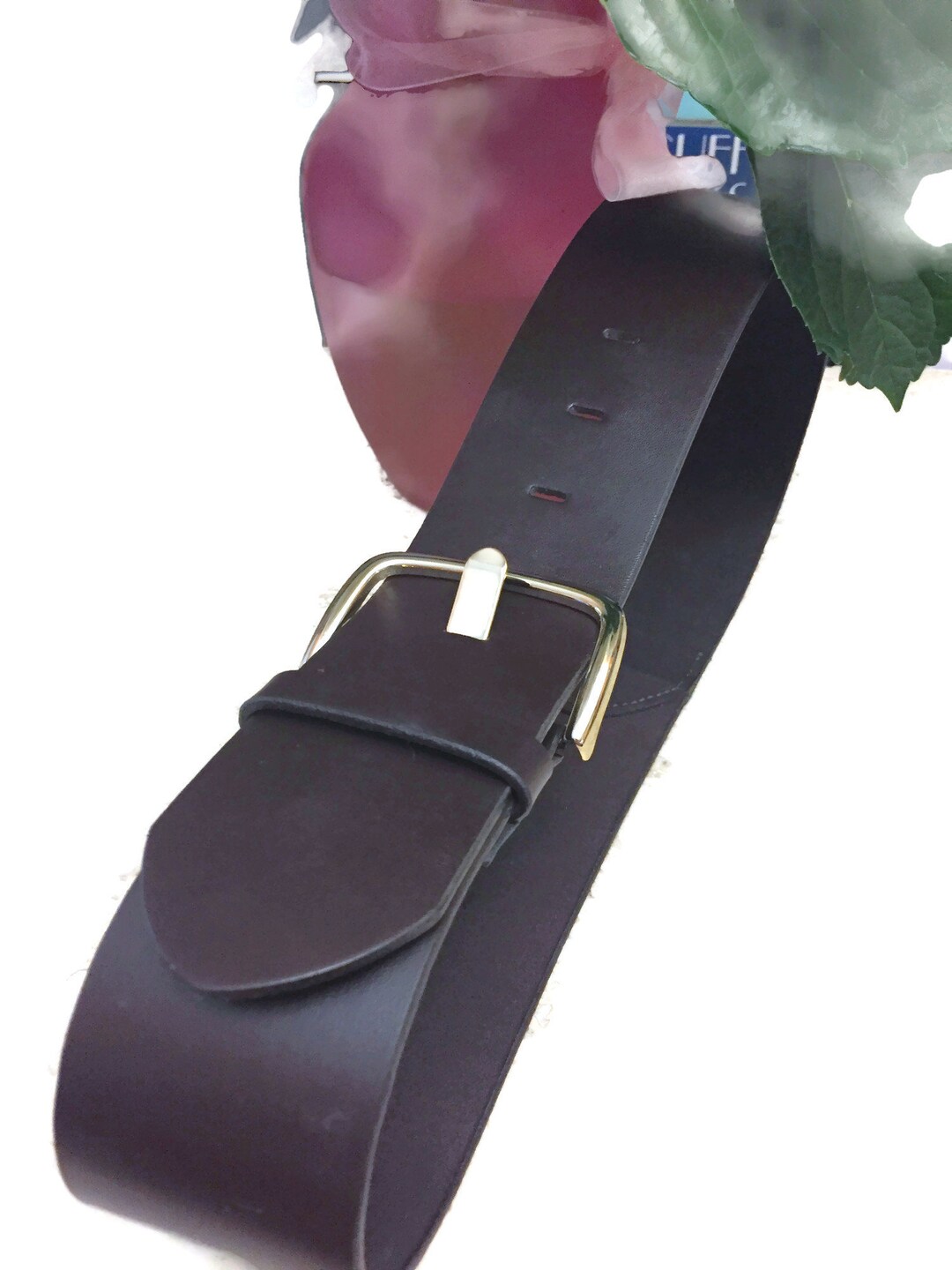 Vintage Banana Republic Wide Brown Leather Belt Gold Metal  display picture 3