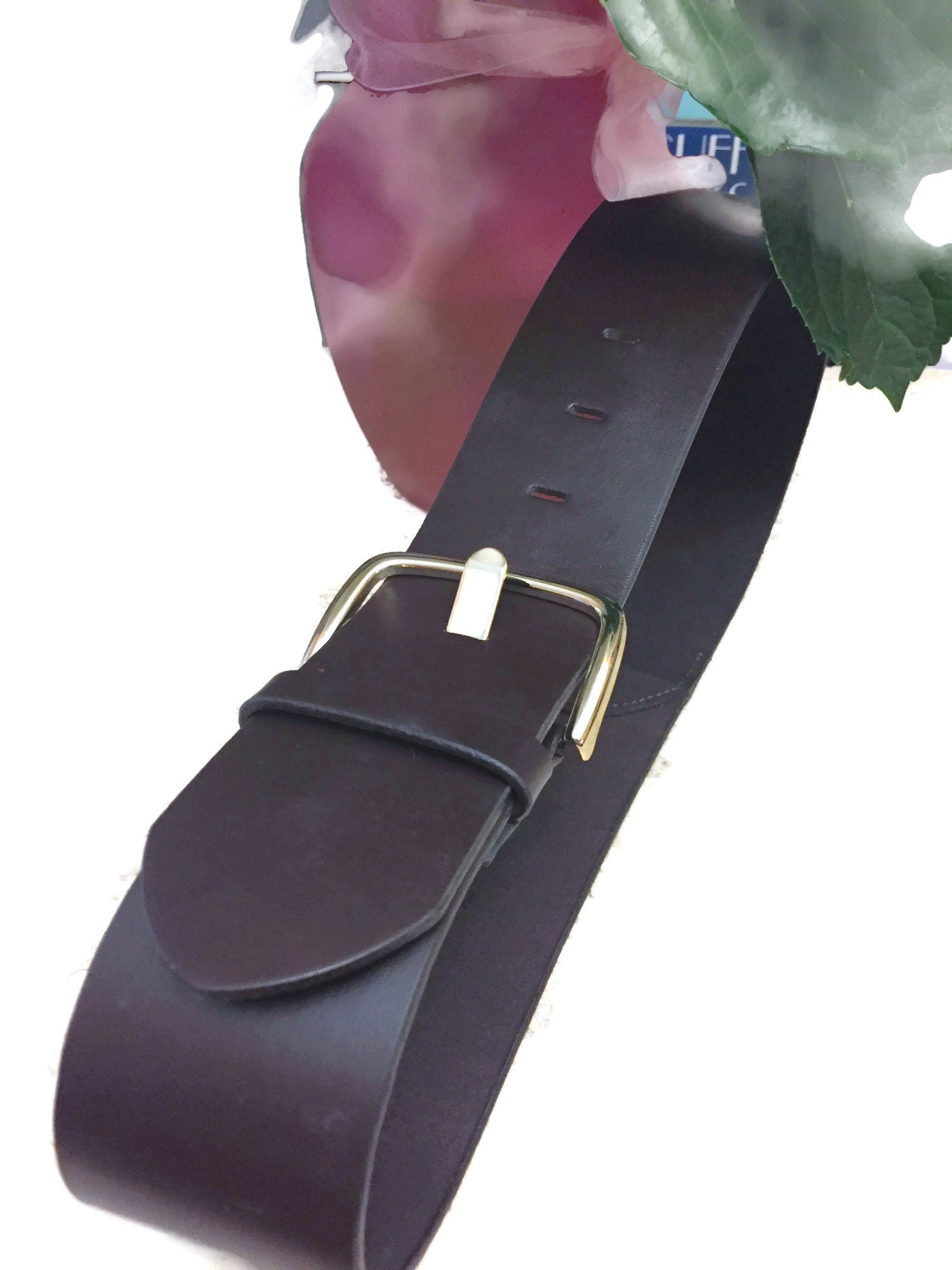 Vintage Banana Republic Wide Brown Leather Belt Gold Metal  display picture 2