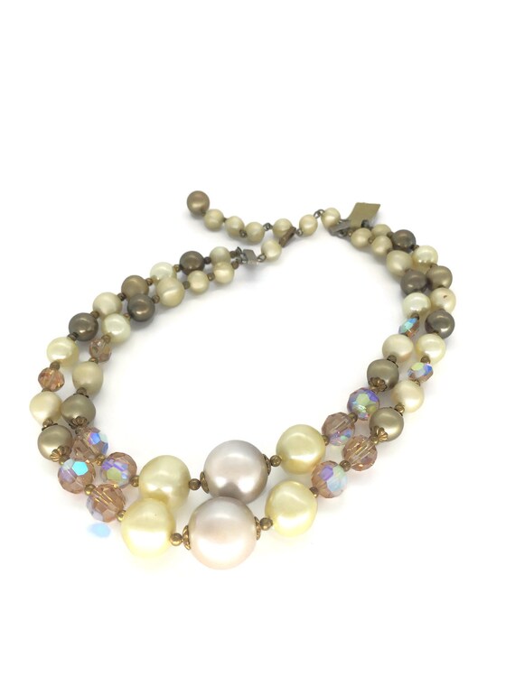 Faux Pearl 2-Strand Bead Necklace Warm White, Lig… - image 5