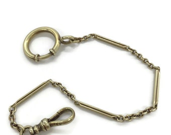 Solid 14 Karat Gold Watch Chain Antique Original Spring Ring and Swivel Lobster Style Clasp 7 Inches Long 6.6 Grams