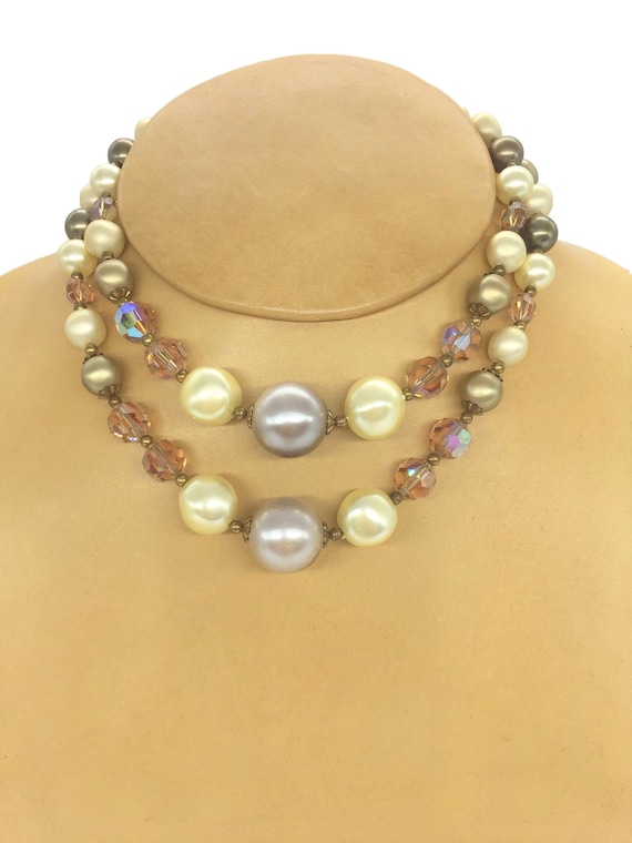 Faux Pearl 2-Strand Bead Necklace Warm White, Lig… - image 1