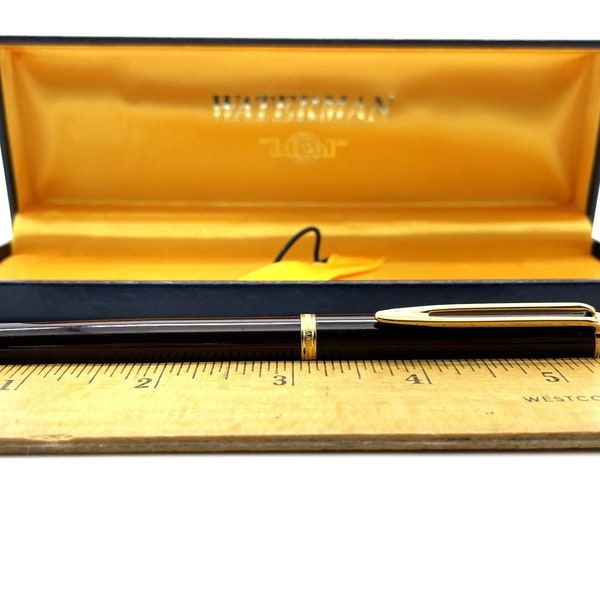 Vintage Waterman Ideal Fountain Pen Brown Enamel 750 18K Gold Nib, 325 Gold Accents, 1988 Saks Fifth Avenue New Orleans 5 1/2 Inches Long