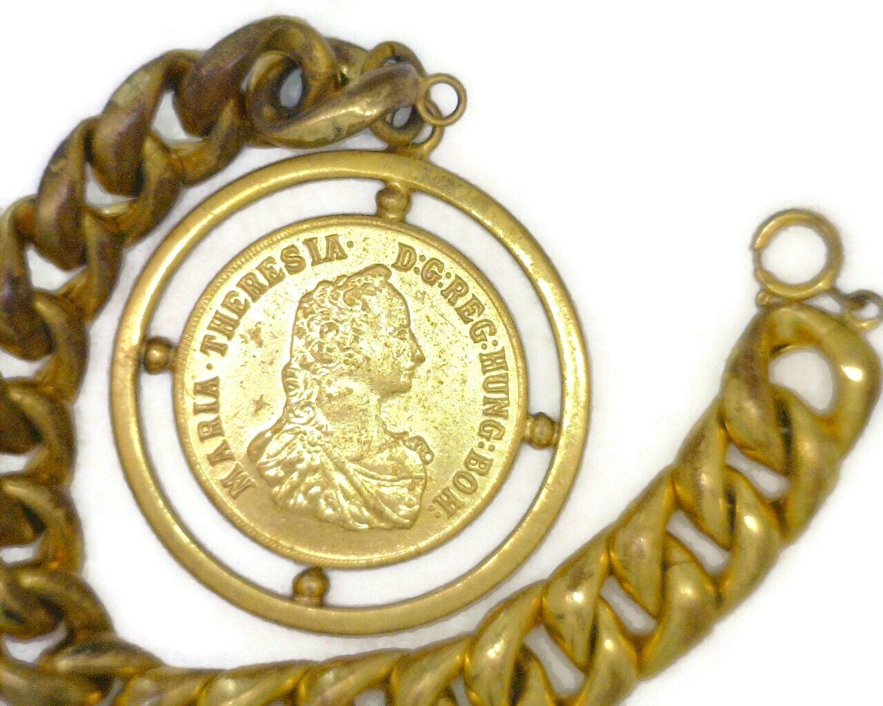 Vintage Gold Tone Textured Multi Link‎ Chain Belt Maria Theresia Coin Charm 1780 il_fullxfull.2857741899_by6x.jpg main image 2