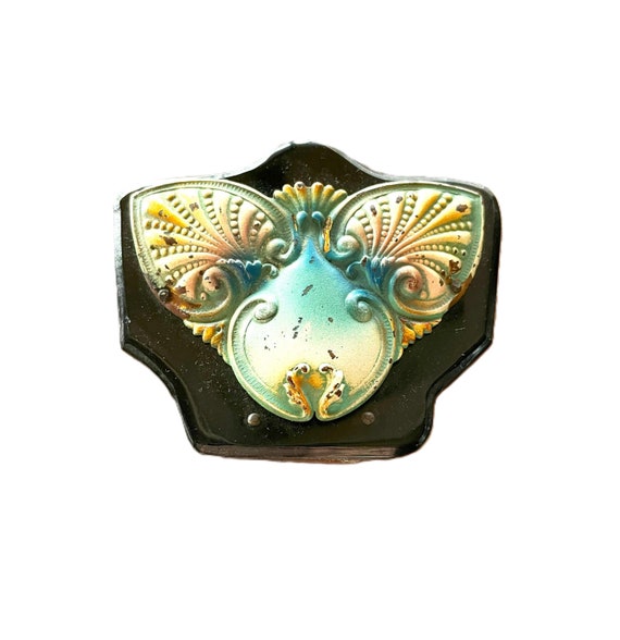 Vintage Bakelite Belt Buckle With Colorful Shell Motif Metal  display picture 1