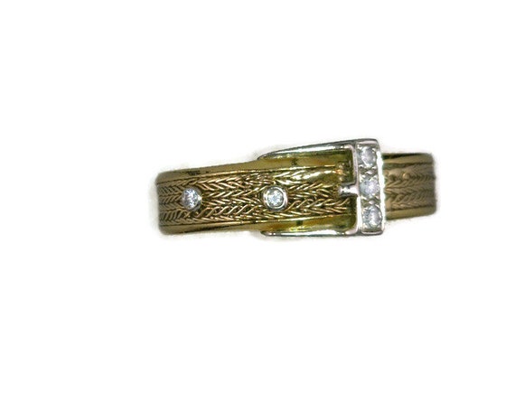 Belt Buckle Wide Band 18K Gold Vintage Diamond Ring