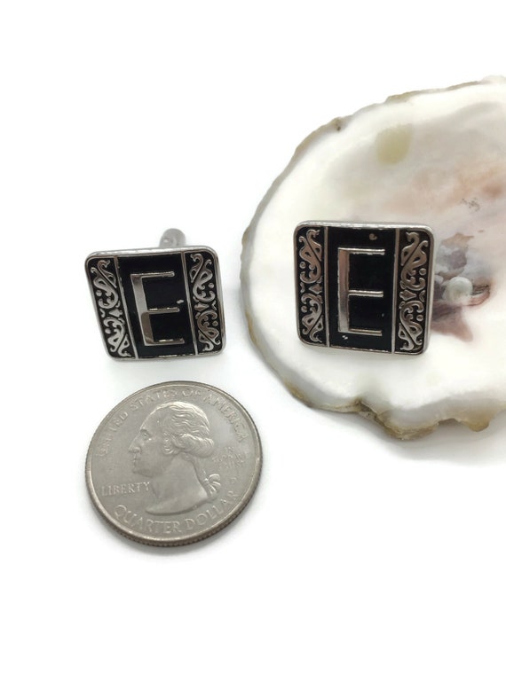 SWANK Initial E Cufflinks: Black Enamel Silver To… - image 1