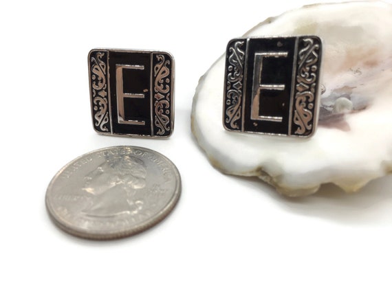 SWANK Initial E Cufflinks: Black Enamel Silver To… - image 5