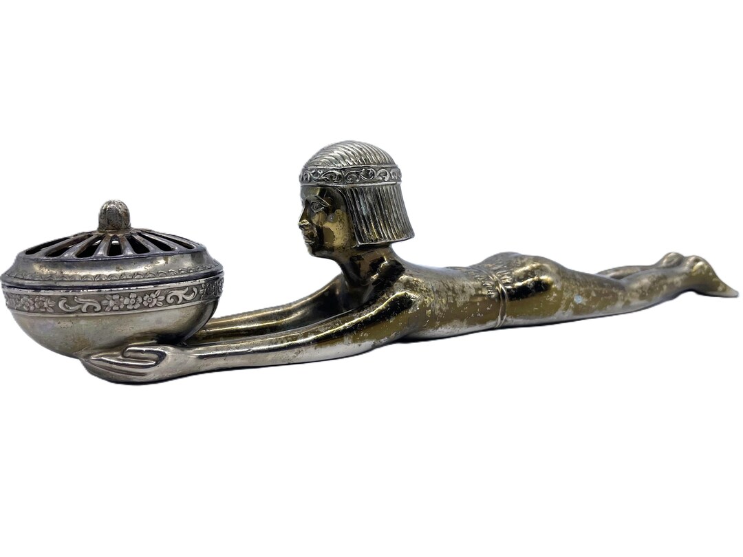 エジプト　インセンス Egyptian Revival Brass Incense Burner: 1920s Goddess, Made in