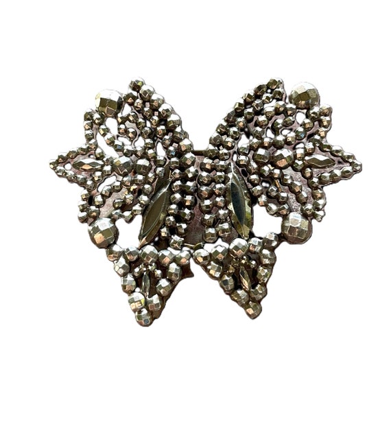 Vintage Victorian Butterfly Belt buckle. Antique Victorian Black Velvet Metal Cut Steel Butterfly  main image 4