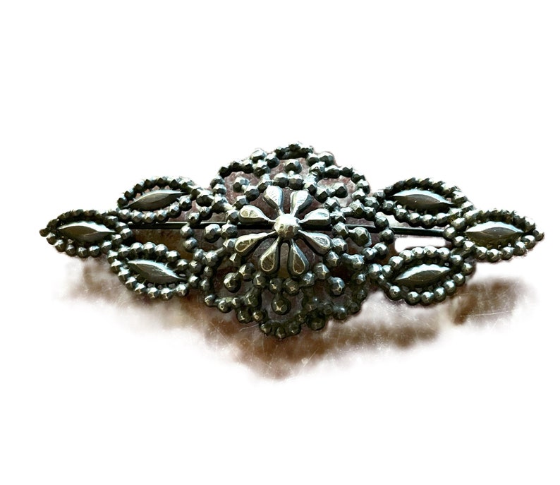 Antique English Cut Steel Brooch | Dark Gray Statement Pin | Victorian ...