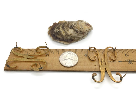 Vintage Brass "M" Monogram: Gold Plated Script In… - image 2