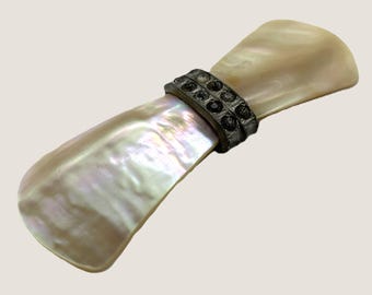 Antique Mother of Pearl Belt Buckle | Faceted Glass Edwardian Dress Accessory