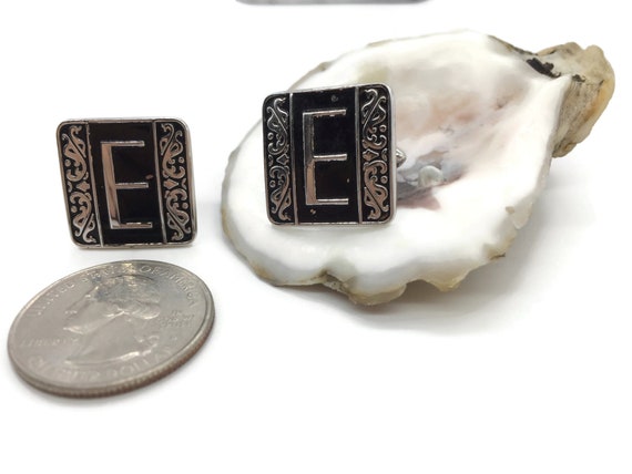 SWANK Initial E Cufflinks: Black Enamel Silver To… - image 3