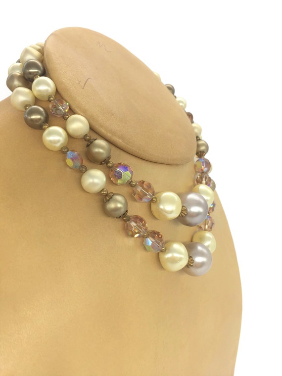 Faux Pearl 2-Strand Bead Necklace Warm White, Lig… - image 2