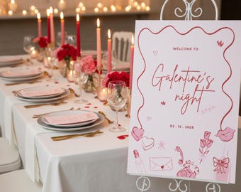 Galentine’s Welcome Sign Template, Editable Galentines Party Sign, Valentine Girls Night Decor, Printable Canva Welcome Sign