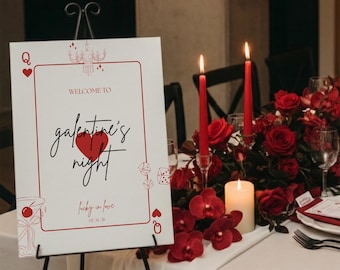 Queen of Hearts Sign, Galentine’s Welcome Sign Template, Lucky in Love Sign, Casino Night Galentines, Valentine Party Sign, Editable Canva