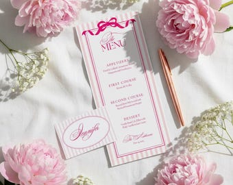 Galentine's Dinner Menu, Valentine's Party Menu Template, Galentine's Day Menu , Galentines Place Card, Pink Bow Coquette Menu, Name Card