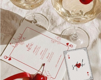 Queen of Hearts Bridal Shower Menu, Playing Card Menu, Name Place Cards, Casino Poker Party, Casino Menu Card, Editable Canva Template
