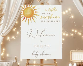 A little Ray of Sunshine Baby Shower Welcome Sign, Gender Neutral Baby Shower, Personalized Poster, Editable Template, Printable Design