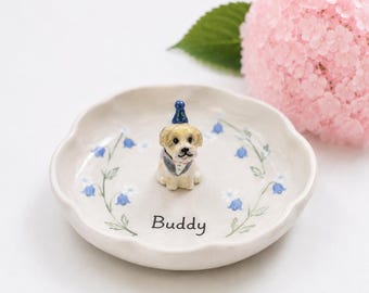 Custom 3D Sculpted Dog Figurine Ring Dish, Handpainted Ceramic Jewelry Tray
