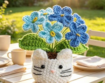 Handmade Crochet Tulip Flower Pot, Pink, Purple, Orange, or Blue, Cute Gift for Her, Girlfriend, Friend, Colleague, Crochet Flower Bouquet