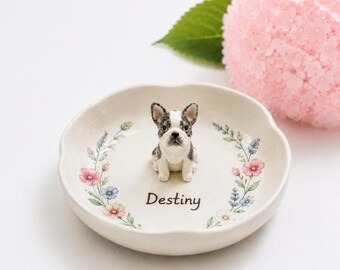 Custom 3D Sculpted Dog Figurine Ring Dish, Handpainted Ceramic Jewelry Tray