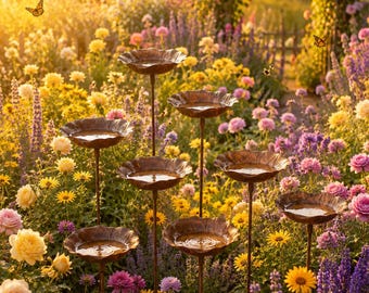 Estaca para bebedero de pájaros con forma de flor, comedero para pájaros de exterior, bebedero para abejas, decoración de jardín, plato de agua para polinizadores, adorno de jardín con forma de mariposa, regalo para amantes de la jardinería