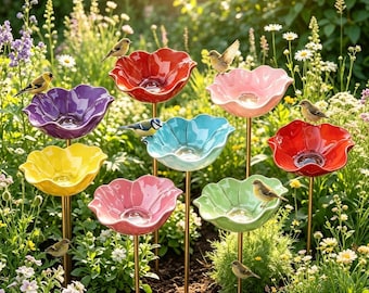 CustomOutdoor Bird WaterFeeder,Ceramic Bee Waterer,Bee WaterStation,Butterfly ollinator Garden Decor,ColorfulYard Art Gift,Garden DecorStake