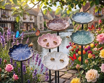 CustomOutdoor Bird WaterFeeder,Ceramic Bee Waterer,Bee WaterStation,Butterfly ollinator Garden Decor,ColorfulYard Art Gift,Garden DecorStake