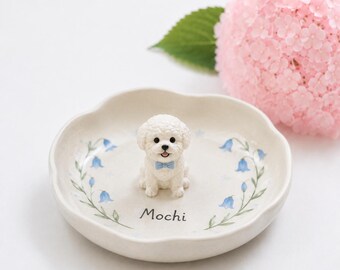 Custom 3D Sculpted Dog Figurine Ring Dish, Handpainted Ceramic Jewelry Tray