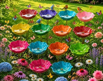 Flower Bee Bath & Hummingbird Feeder Garden Stake - Metal Butterfly Puddler - Pollinator Water Station - Outdoor Yard Art Decor