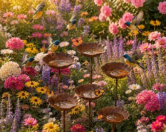 Estaca para bebedero de pájaros con forma de flor, comedero para pájaros de exterior, bebedero para abejas, decoración de jardín, plato de agua para polinizadores, adorno de jardín con forma de mariposa, regalo para amantes de la jardinería