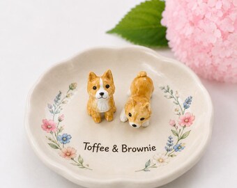 Custom 3D Sculpted Dog Figurine Ring Dish, Handpainted Ceramic Jewelry Tray