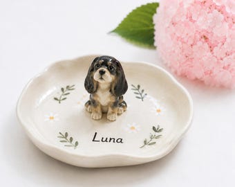 Custom 3D Sculpted Dog Figurine Ring Dish, Handpainted Ceramic Jewelry Tray