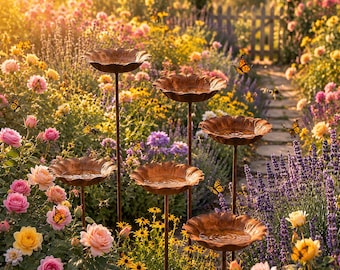 Estaca para bebedero de pájaros con forma de flor, comedero para pájaros de exterior, bebedero para abejas, decoración de jardín, plato de agua para polinizadores, adorno de jardín con forma de mariposa, regalo para amantes de la jardinería