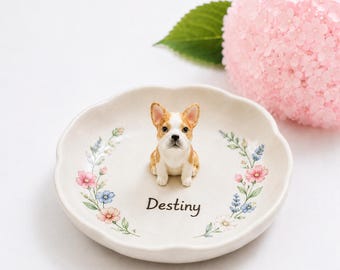 Custom 3D Sculpted Dog Figurine Ring Dish, Handpainted Ceramic Jewelry Tray