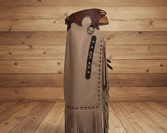 Handcrafted Leather Chap with Fringe Western Style Design and Premium Finish