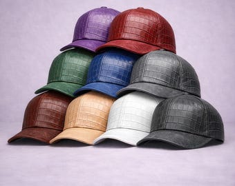Handmade  Green   Crocodile Embossed  Leather  Baseball  Cap