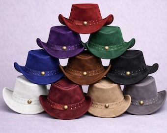 Sombrero de vaquero de cuero marrón hecho a mano, estilo western, rancho, fedora, gorra unisex