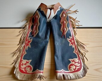 Leren westernchaps met gouden franje – Handgemaakte cowboychaps