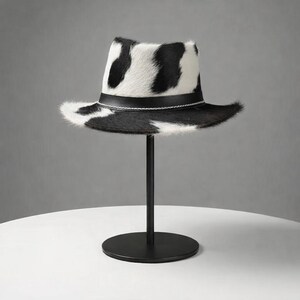 Cowhide Leather Fedora Hat for Men & Women | Western Style Fur Finish Cap