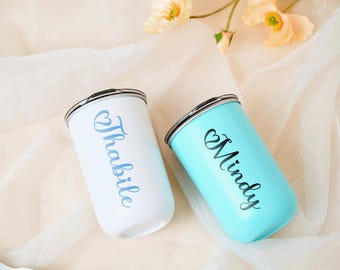Personalized Name Tumbler Cup, Custom Stainless Steel Coffee Cup with Lid, Bridesmaid Proposal Gift, Wine Tumbler, Birthday Gift for Her