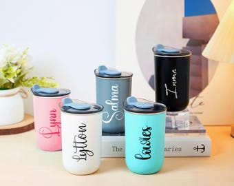 Personalized Name Tumbler Cup, Custom Stainless Steel Coffee Cup with Lid, Bridesmaid Proposal Gift, Wine Tumbler, Birthday Gift for Her