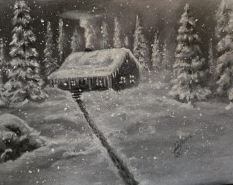 Original charcoal "Silent Path" 9x12 framed