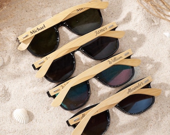Lunettes de soleil en bois gravées personnalisées, ensemble de lunettes de soleil de marié personnalisées, cadeaux de mariage pour garçons d'honneur