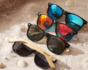 Lunettes de soleil en bois gravées personnalisées, ensemble de lunettes de soleil de marié personnalisées, cadeaux de mariage pour garçons d'honneur