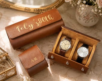 Personalized Leather Watch Roll Travel Watch Case Custom Engraved Watch Box 1 2 3 Slot Groomsmen Gift for Him Anniversary Christmas