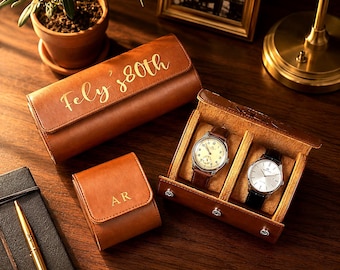 Étui pour montre en cuir personnalisé, étui de voyage pour montre personnalisé, boîte à montres cadeau garçons d'honneur, organiseur de montres pour hommes, cadeau porte-montre pour lui
