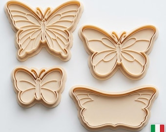 Juego de 4 cortadores de galletas con forma de mariposa / Tamaños graduados con detalles en relieve / Hecho a mano en Italia, impreso en PLA blanco en 3D / Regalo ideal para hornear en primavera